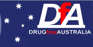 Drug-Free AUSTRALIA, wrapped in the flag, carrying cross